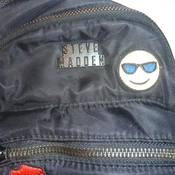 Steve Madden Black Mini Convertible Backpack Nylon, Happy Face, Lips, Peace Sign - Picture 3 of 12
